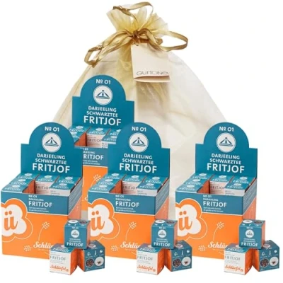 Abbildung von GUSTONE. Tee Geschenkset Schlürf Bio Schwarztee „Fritjof“ 4 x 27 Pyramiden Teebeutel
