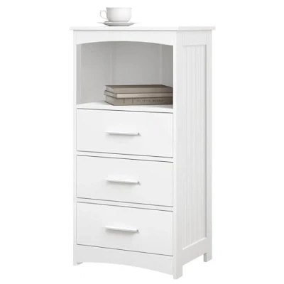 Abbildung von EUGAD Badezimmerschrank, Badschrank, Badkommode, mit 3 Schubladen 1 offenem Fach, Eckschrank, Schubladenschrank, Medizinschrank, weiß, 40x80x30 cm
