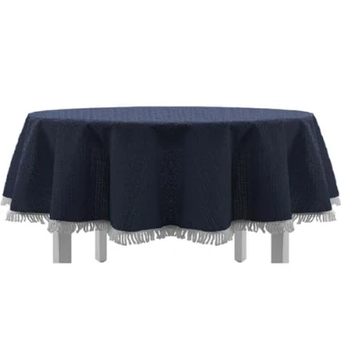 Abbildung von EXKLUSIV HEIMTEXTIL Gartentischdecke mit Fransen Tischdecke rund oval eckig Classic 150x210 cm blau