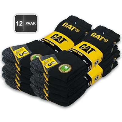 Abbildung von CAT Caterpillar 12 Paar REAL WORK SOCKS Damen Herren Arbeitssocken Business Socken Strümpfe Größenauswahl 35 50 (39 42, Schwarz)