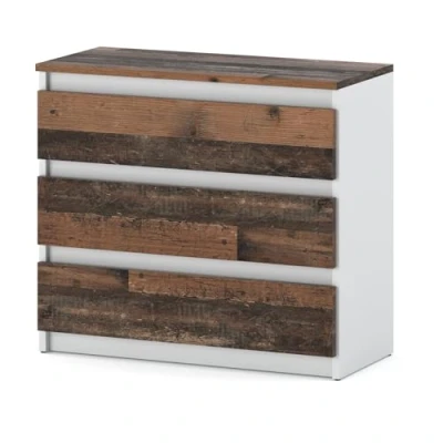 Abbildung von MRBLS Kommode mit 3 Schubladen Sideboard Schubladenschrank Kleiderschrank Modern Möbel für Ihr Schlafzimmer (Weiß Matt Old Style) 80 x 71,5 33,5 cm (B/H/T)