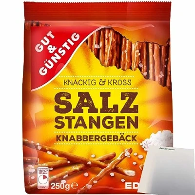 Abbildung von Gut&amp;Günstig Salzstangen Knabbergebäck Knackig &amp; Cross mit Meersalz (250g Packung) + usy Block