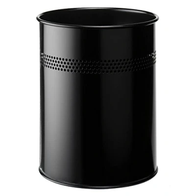 Abbildung von Durable Papierkorb Metall rund, 15 Liter, Perforation 30 mm, schwarz, 330001