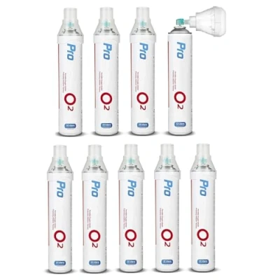 Abbildung von Maclean PR 994 Tragbarer Sauerstoffinhalator 9x12L in der Dose o2 99,4% Universal Mundstück Inhalierbar (9 er Pack)