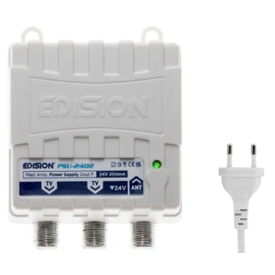 Abbildung von EDISION PSU 2402 Netzteil für Mastverstärker, DC 24V 200mA, mit F Stecker, Frequenzbereich 5 862Mhz, 1 Eingang, 2 Ausgänge, geeignet TV Antennen Mastverstärker Stromversorgung