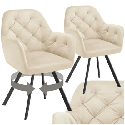 Abbildung von tectake® 2er Set Esszimmerstühle drehbar mit Armlehne, Samtstoff Drehstuhl ergonomisch, Möbel für Wohnzimmer, Stühle Dining Lounge, Office, als Schminkstuhl oder Schreibtischstuhl Creme