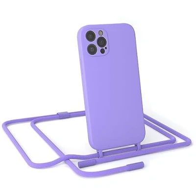 Abbildung von EAZY CASE Handykette Silikon Premium kompatibel mit iPhone 12 Pro Handyhülle Umhängeband, Handykordel Schutzhülle, Silikonhülle, Hülle Band, Kette für Smartphone, Lavendel Lila