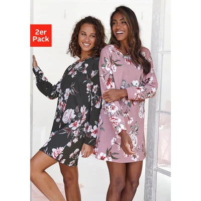 Abbildung von Lascana Sleepshirt Nachthemd, Damen, Größe: 32/34, Lila schwarz geblümt