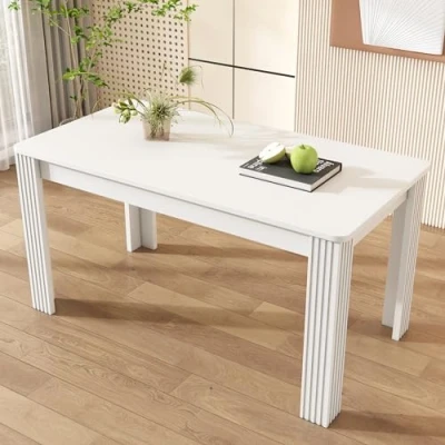 Abbildung von Merax Esstisch Holz, Rechteckiger Esszimmertische, Modern Küchentisch für Wohnzimmer und Esszimmer, 117L x 68B 75H cm, Weiß