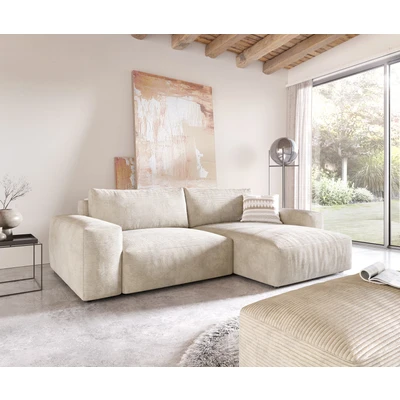 Abbildung von Ecksofa Lanzo XL 270x180 cm Cord Beige Recamiere variabel mit Hocker