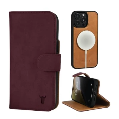 Abbildung von TORRO Nubuk Lederhülle kompatibel mit iPhone 15 Pro Max Magnetisch Abnehmbarer Brieftasche Ständer (kompatibel Offiziellen MagSafe Ladegeräten) Kastanienbraun