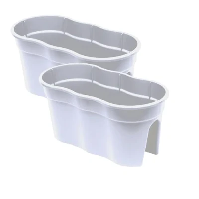 Abbildung von KHW Flowerclip XL 2er Set Weiß Pflanzgefäße für Balkon &amp; Geländerbegrünung wetterfest UV beständig Zwei Pflanzkammern Geländer Ø bis 6 cm dekorativ stabil Made in Germany