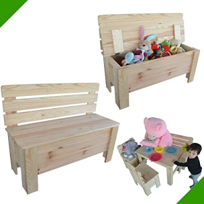 Abbildung von Kinderbank Holzbank Sitzbank Gartenbank Kiefer Massiv Bank aus Holz Sitztruhe Allzweckkiste Unbehandelt Holzmöbel Truhe Holztruhe Spielzeugtruhe Stauraum Spielzeugkiste