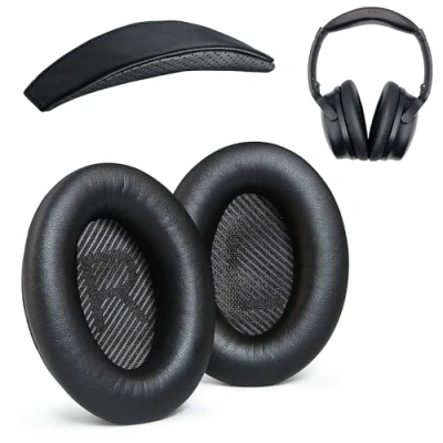 Abbildung von Ersatz Ohrpolster für QC35 / ii und Kopfband V3 Polsterkissen, kompatibel mit Bose QuietComfort 35 (QC35) (QC35 II) (AHG COMBO SHPSKN HB)