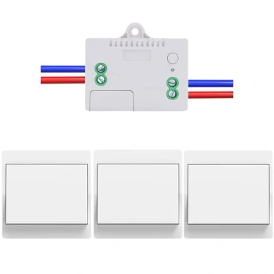 Abbildung von Cerhot funk lichtschalter 3er set outdoor funkschalter 230v lichttaster wandschalter fernbedienung batterielos kabellose funktaster für Lichter (EU 1Gang 3V1 A)