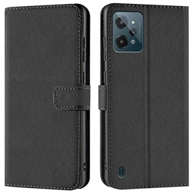 Abbildung von Verco Handyhülle für Realme C31 Hülle, Bookcase Tasche Flipcover Case [Kartenfächer/Aufstellfunktion], Schwarz