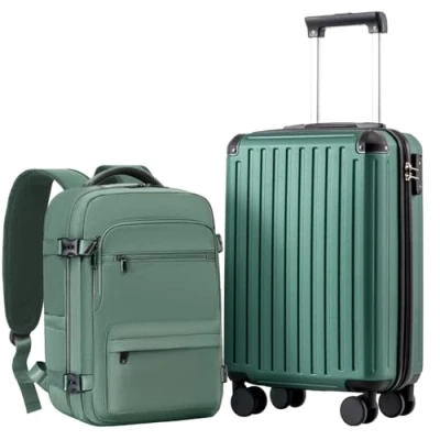 Abbildung von COOLIFE Handgepäck Koffer 55X35X20cm und Kabinen Rucksack 20L(40X25X20cm) Set für Ryanair Flugzeug Kabinengepäck Hartschlagenkoffer Reiserucksack Klein mit TSA Schloss