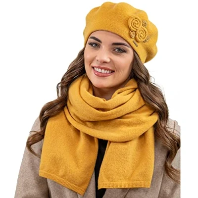 Abbildung von Vivisence Beret SET Schal, Damen, Größe: One Size, Honey