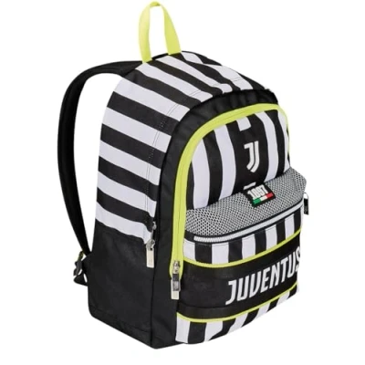 Abbildung von Seven Schulrucksack F.C. Juventus, erweiterbar, Fußball WIN IS THE RULE, weiß und schwarz Doppelter Rucksack mit Reißverschluss Fach für Trinkflasche, Kinderrucksack, mehrfarbig, Taglia unica,