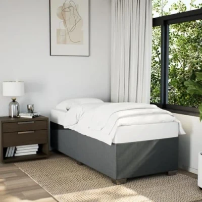 Abbildung von vidaXL Bettgestell, Bett mit Bettfüße Lattenrost, Polsterbett für Schlafzimmer, Einzelbett Bettrahmen, Modern, Dunkelgrau 90x190cm Stoff
