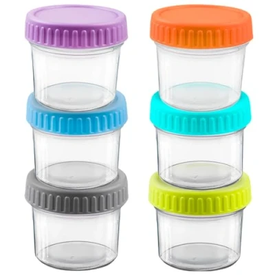 Abbildung von 6 Stück Babybrei Einfrieren Behälter Glas, 4oz Babynahrung mit Skala, Beikost Baby Zubehör, Aufbewahrung BPA frei Mikrowelle Geschirrspüler &amp; Gefrierschrank sicher(6 Farbe)