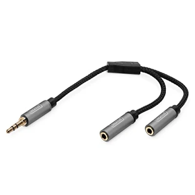 Abbildung von DIGITUS Audio Splitter 3,5mm Klinke auf 2x Buchse Aux Stereo vergoldete Kontakte 0,2m schwarz für Smartphones, Computer, Laptop, MP3 Player, Stereoanlagen
