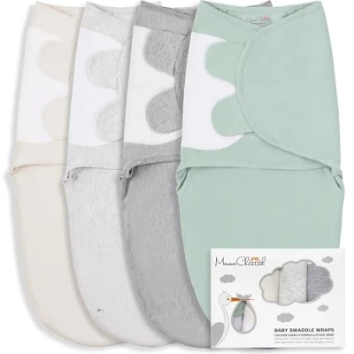 Abbildung von Mama Cheetah Baby Wickelsack, Bio Baumwolle, Wickeldecke, verstellbare Wickel Schlafsäcke, einfache Pucksäcke für Jungen und Mädchen, 0 3 Monate, Essentials, 4er Pack