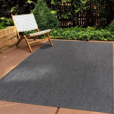 Abbildung von In &amp; Outdoor Teppich Wetterfest Wohnzimmer Balkon Küchenteppich Terrassenteppich Flachgewebe Sisaloptik Meliert Einfarbig anthrazit 240x340 cm