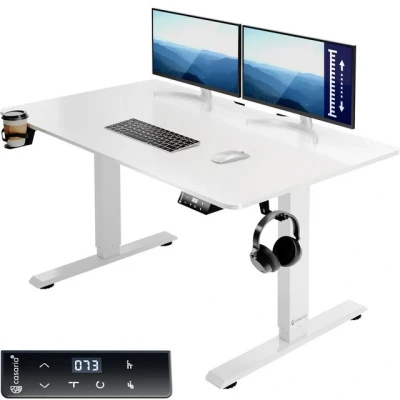 Abbildung von Casaria® Höhenverstellbarer Schreibtisch Elektrisch Weiß 110cm Memory Funktion Getränke &amp; Kopfhörerhalter 80kg Belastbarkeit Stabil Gaming Computer Büro PC Tisch