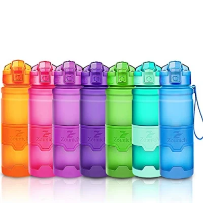 Abbildung von ZOUNICH Trinkflasche Sport BPA frei Kunststoff Sporttrinkflaschen für Kinder Schule, Joggen, Fahrrad, öffnen mit Einer Hand Trinkflaschen Filter, Dunkelblau, 17oz/500ml