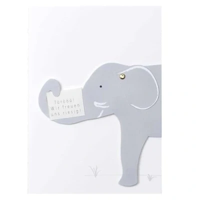 Abbildung von Räder Tierische Babykarte Elefant Wir freuen Uns riesig