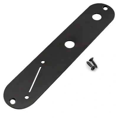 Abbildung von Musiclily Pro 32mm Stahl Telecaster Control Plate Kontrollplatte mit Engem Potentiometerloch und Abgewinkeltem Schalterschlitz für Tele Style E Gitarre, Schwarz