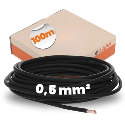 Abbildung von Lapp 100 Meter 4510011 H05V K 0,5 mm² schwarz I Verdrahtungsleitung Aderleitung flexibel PVC Einzelader Litze 0,5mm2 Verdrahtung