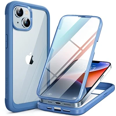 Abbildung von Miracase 360 Grad Hülle für iPhone 13/ 14 (6.1 Zoll), Ganzkörper Schutzhülle mit eingebauter Glas Displayschutzfolie, Stoßfeste Fullbody Handyhülle, Blau