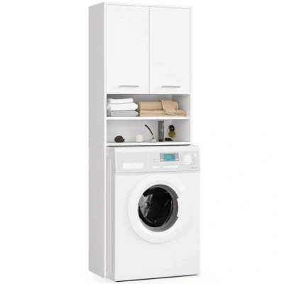 Abbildung von AKORD Hängender Waschmaschinenschrank überbauschrank Waschmaschienenüberschrank B64 x H180 T30 cm, Gewicht 30 kg, Umbauschrank mit 2 Türen, offene Ablagefächer Weiß