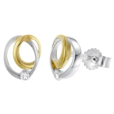 Abbildung von trendor 28045 Damen Ohrringe 925 Silber Bicolor Zirkonia Ohrstecker