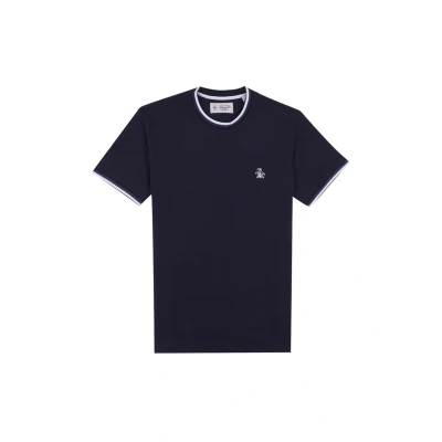 Abbildung von ORIGINAL PENGUIN Herren SS Sticker Pete Ringer Tee T Shirt, Dunkler Saphir, S