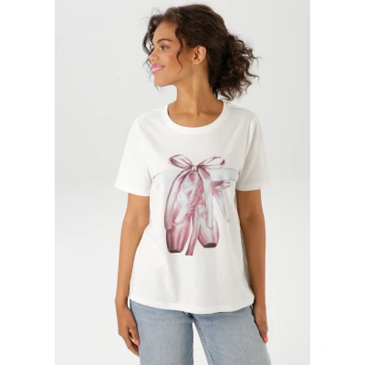Abbildung von Aniston CASUAL T Shirt, mit Ballettschuhen verziertem Frontdruck NEUE KOLLEKTION