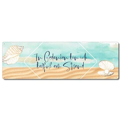 Abbildung von Interluxe Metallschild In Gedanken Bin ich barfuß am Strand wetterfestes Blechschild Fernweh Urlaub Meer See