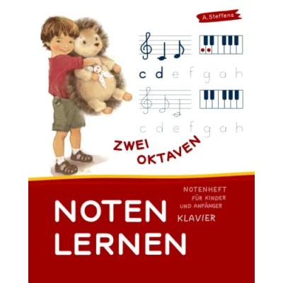 Abbildung von Noten lernen für Kinder und Anfänger. Notenheft. Klavier. Zwei Oktaven.
