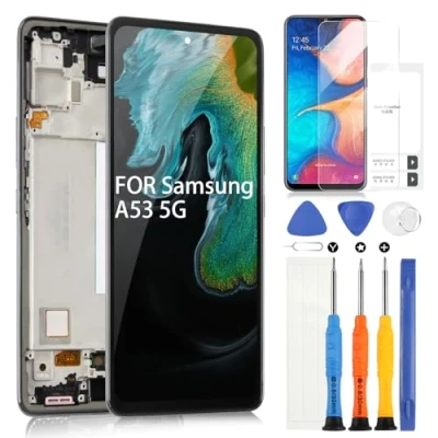 Abbildung von OLED LCD Display für Samsung Galaxy A53 5G Bildschirm SM A536B A536U A536E Digitizer Touchscreen Assembly mit Werkzeugen (Schwarz Rahmen)