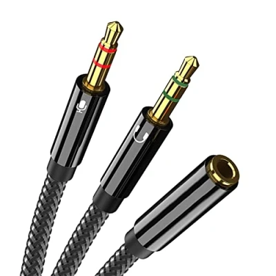 Abbildung von Olakin 3,5mm Klinke Adapter, Audio Adapter Y Splitter, 2 in 1 3.5mm Buchse auf Doppel Klinkenstecker, für PC, Laptop und ehr