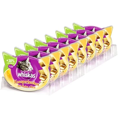 Abbildung von Whiskas Katzensnacks Knuspertaschen mit Huhn und Käse, 8 Packungen (8 x 60 g)
