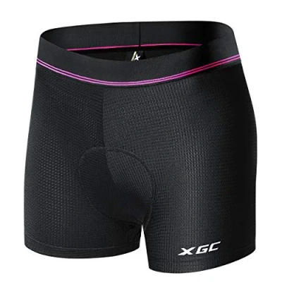 Abbildung von XGC Damen Radunterhose Radsportshorts Fahrradhosen mit elastische atmungsaktive 4D Gel Sitzpolster Einer hohen Dichte (Black, L)