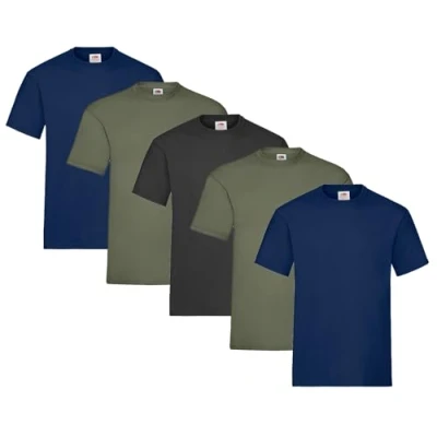 Abbildung von Fruit of the Loom Herren Regular Fit T Shirt Heavy Cotton Tee 5 Pack,2X Navy + 2X Olive 1x Schwarz 1 HL Kauf Notizblock 3XL