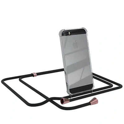 Abbildung von EAZY CASE Handykette kompatibel mit iPhone 5 / 5S SE (2016) Handyhülle Umhängeband, Handykordel Schutzhülle, Silikonhülle, Band, Stylische Kette für Smartphone, Clips in Rose