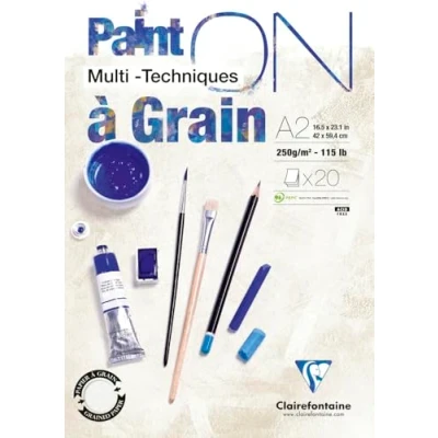 Abbildung von Clairefontaine 975051C PaintOn Block (mit 2 Körnungen, 250 g, hochqualitativ, DIN A2, 42 x 59,4 cm, geleimt, 20 Blätter, ideal für Multitechniken, 100% Zellulose) weiß