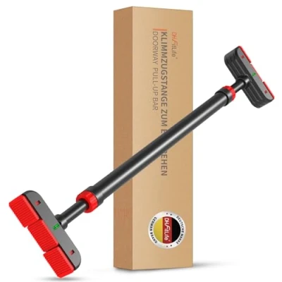 Abbildung von DH FitLife Klimmzugstange Türrahmen ohne Schrauben (Pull up bar Doorway zum Eindrehen, Türreck für Krafttraining, Reckstange Tür 72 92cm), Mit Wasserwaage
