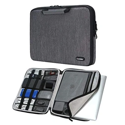 Abbildung von iCozzier 15 15,6 Zoll Notebook Hülle Sleeve Tasche mit Griffen/Multifunktionale Aufbewahrungs Zubehörtasche für Laptop/Ultrabook/Notebook/Netbook/MacBook Grau