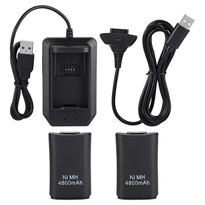 Abbildung von Bewinner Rechargeable Battery Pack for Xbox 360,Comes with USB Charging Cable and Base,Rechargeable 4800mah Replacement Pack,Backup 360 Controller During Games